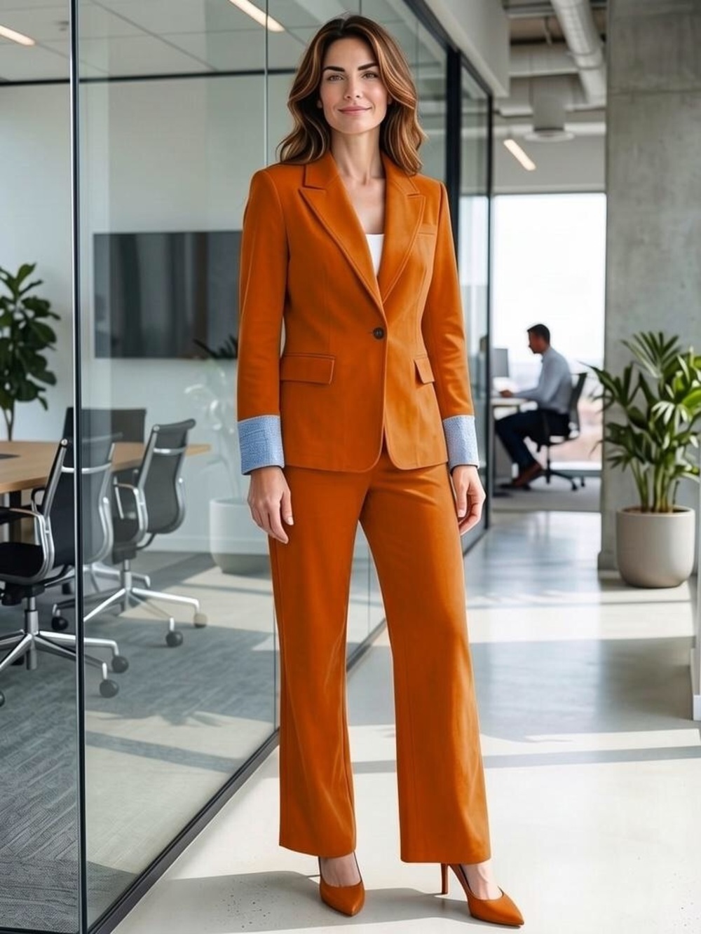 Women's Tailored Rust/Teal Blue Suit Pants & Blazer Set Size-XL NEW
